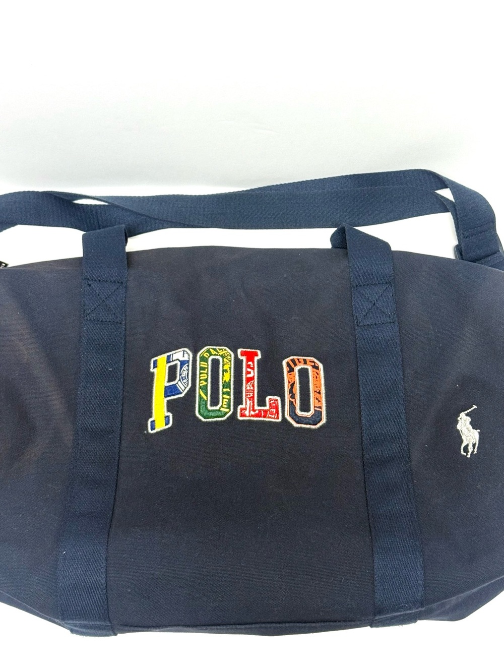 Polo Ralph Lauren Fragrance Duffel Bag Navy Blue Gym Overnight 20x13x10” - Picture 3 of 9